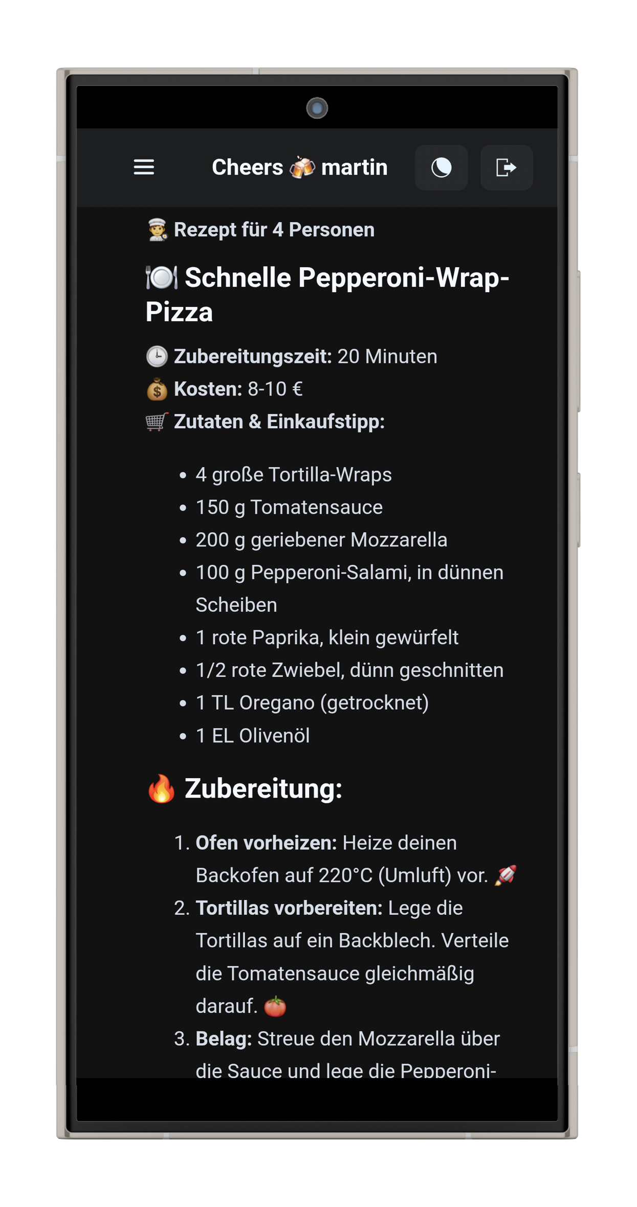 App Preview S24 Rezept Dark Theme App Preview S24 Rezept Dark Theme