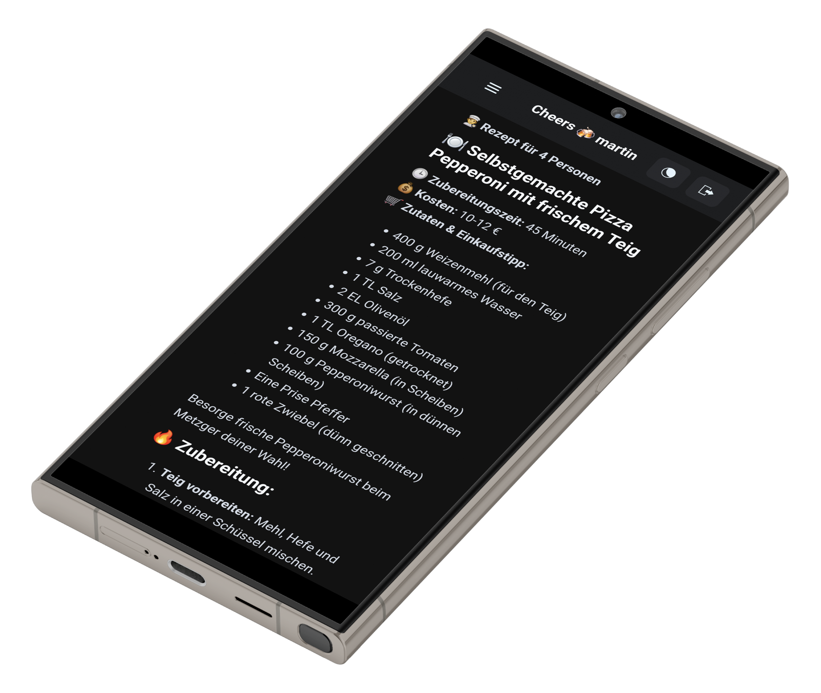 App Preview S24 Rezept Dark Theme App Preview S24 Rezept Dark Theme