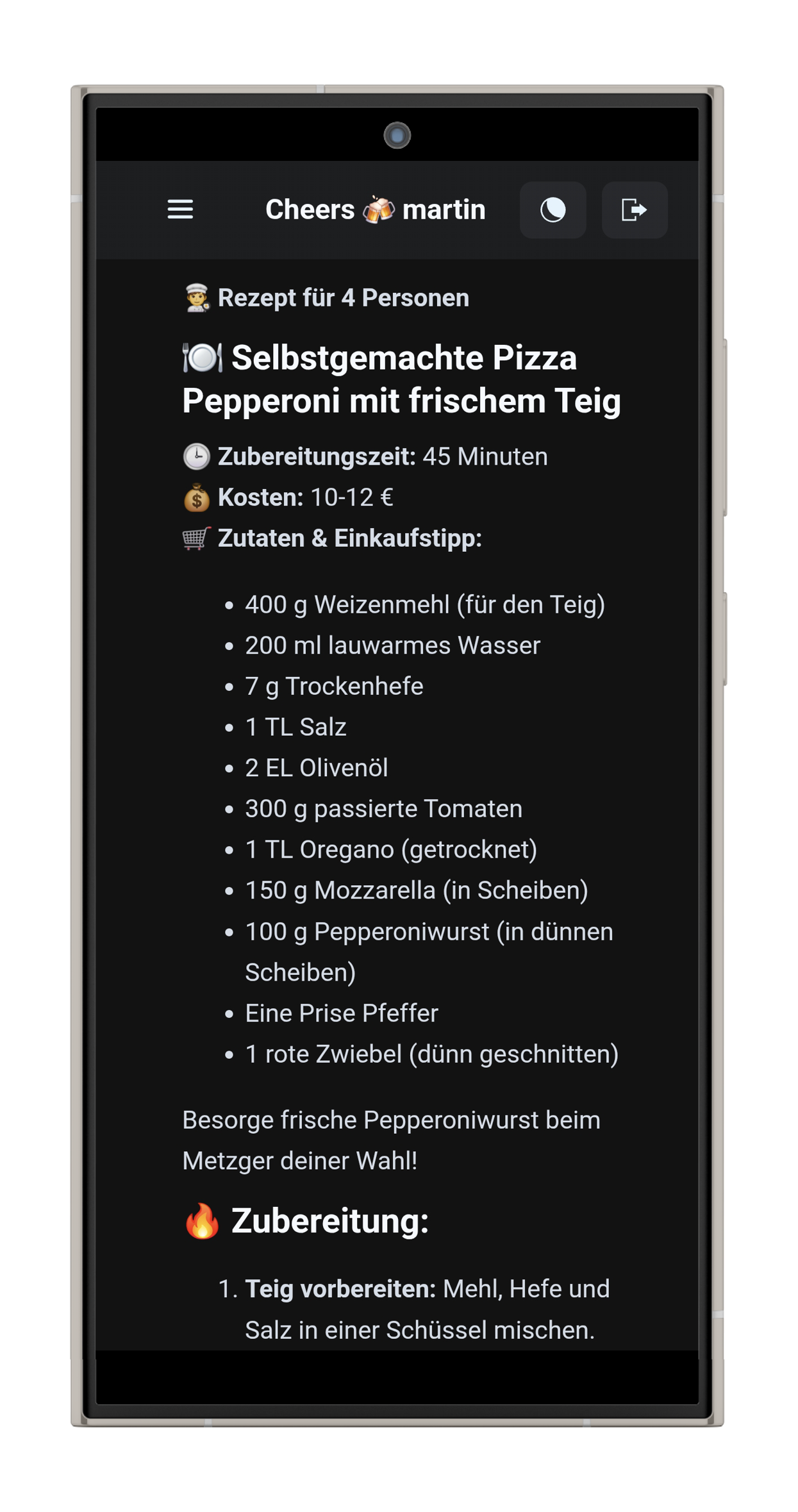 App Preview S24 Rezept Dark Theme App Preview S24 Rezept Dark Theme